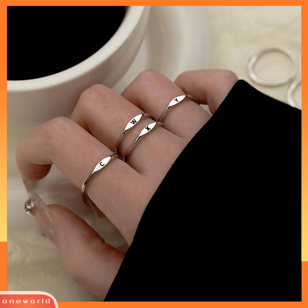 [EONE] Fashion Cincin Huruf Inggris Ukiran Pengerjaan Halus Elektroplating Hypoallergenic Permukaan Halus Menghias Elegan Fashion Minimalis Midi Cincin Bulat Wanita Perhiasan