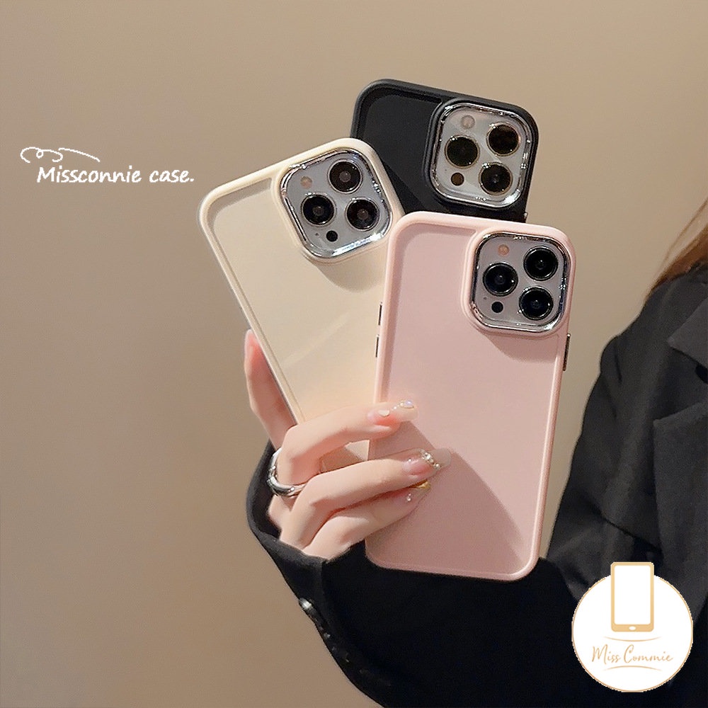 IPHONE Casing Ponsel Persegi Plating Mewah Kompatibel Untuk Iphone11 7Plus 8Plus 13 14 11 12 Pro MAX XR X XS MAX Simple Warna Solid Macaron Warna Permen Lembut Penuh Cover Pelindung