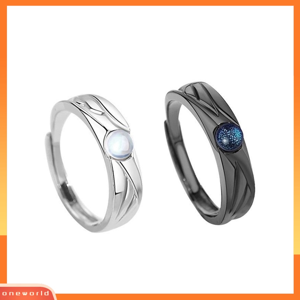 [EONE] Cincin Couple Vintage Glazed Black White Faux Moonstone Desain Pembukaan Yang Dapat Disesuaikan Hadiah Hias Tren Siswa Terbuka Cincin Perhiasan Pakaian Sehari-Hari