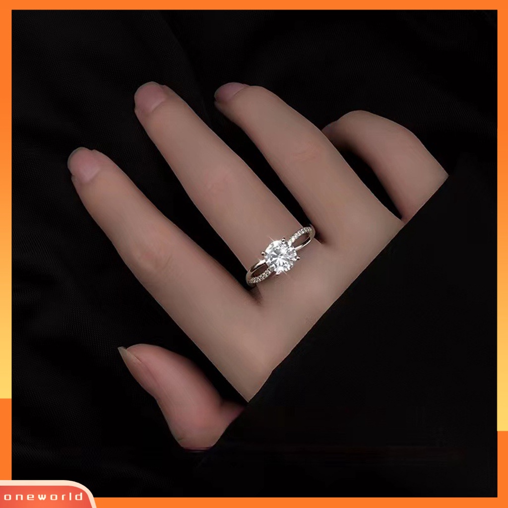 [EONE] Wanita Cincin Pembukaan Minimalis Berlian Imitasi Tertanam Wanita Pertunangan Cincin Fashion Perhiasan