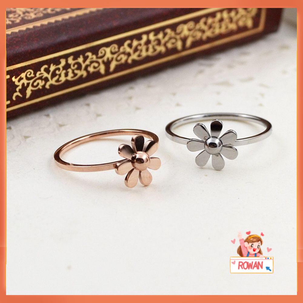 R-flower Cincin Titanium Pria Camelia Kawin Pasangan Rose Gold