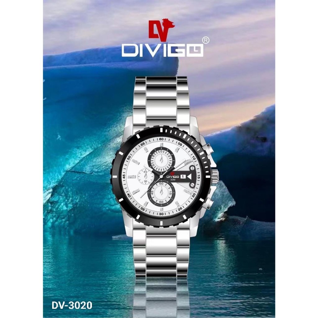 [B] Jam tangan Pria Divigo Dv-3020 Original ALL Solid Staintless Steel Tanggal Aktif