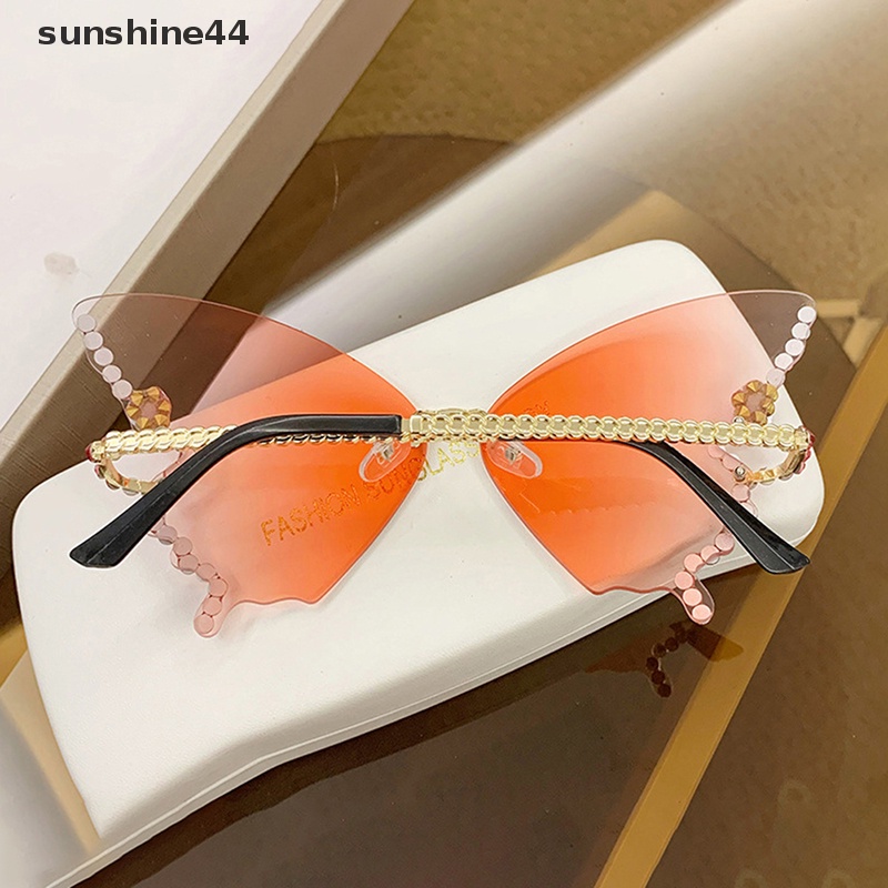 Sunshine Diamond Butterfly Sunglasses Wanita Merek Vintage Kacamata Ladies Eyewea ID