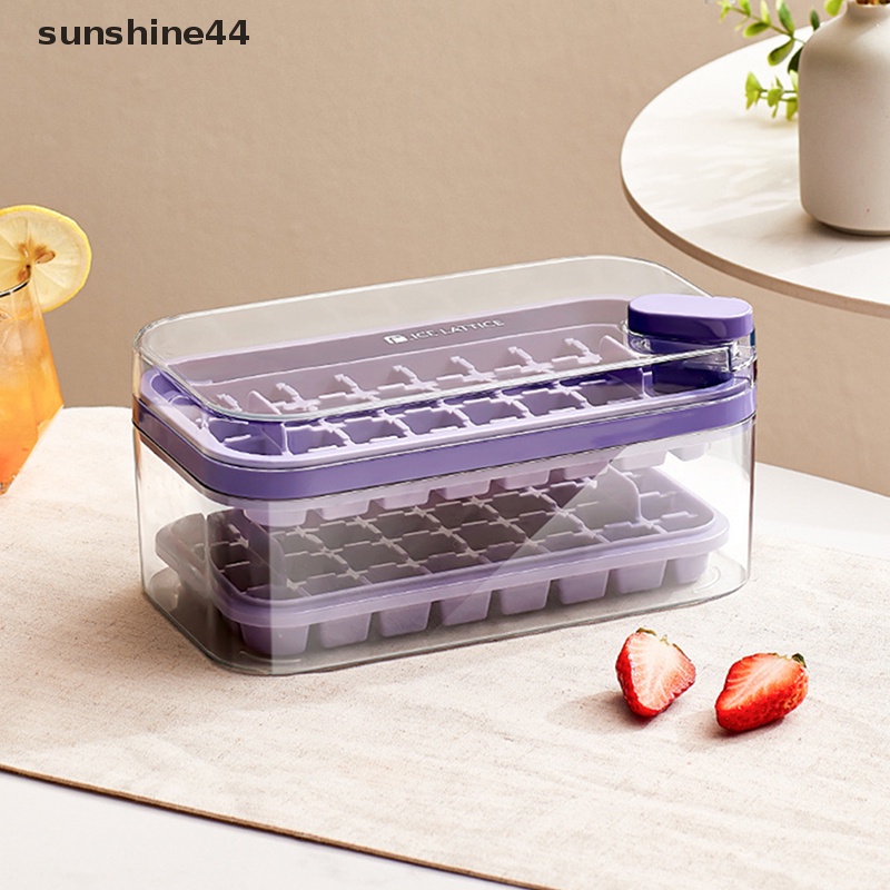 Sunshine 1Pc Cetakan Es Tipe Tekan Satu Tombol Kotak Plastik Ice Cube Maker Ice Tray Mold ID