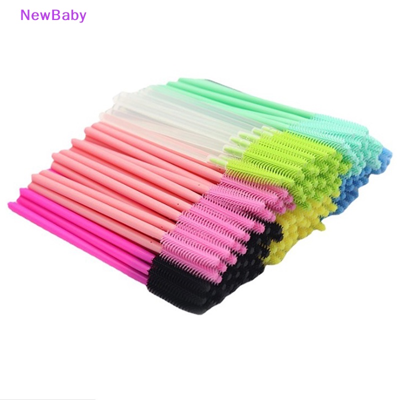 Newbaby 50xsekali Pakai Silicone Eyelashes Brushes white Handle Aplikator Maskara ID