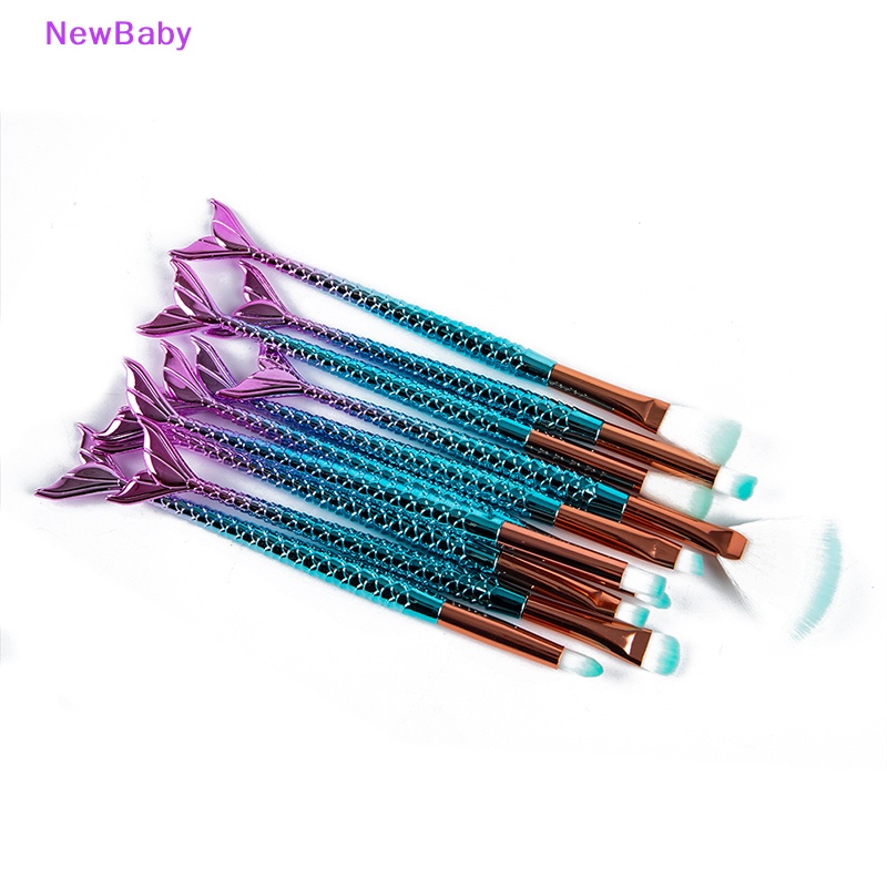 Newbaby 10pcs Makeup Brushes Kit Mermaid Foundation Kuas Kosmetik Alis Eyeliner ID