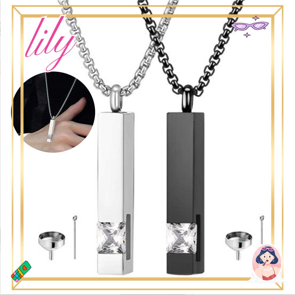 Lily Cremation Guci Liontin Kalung Warna Putih Baja Titanium Memorial Perhiasan Cremation Necklace Cremation Ash Jewelry