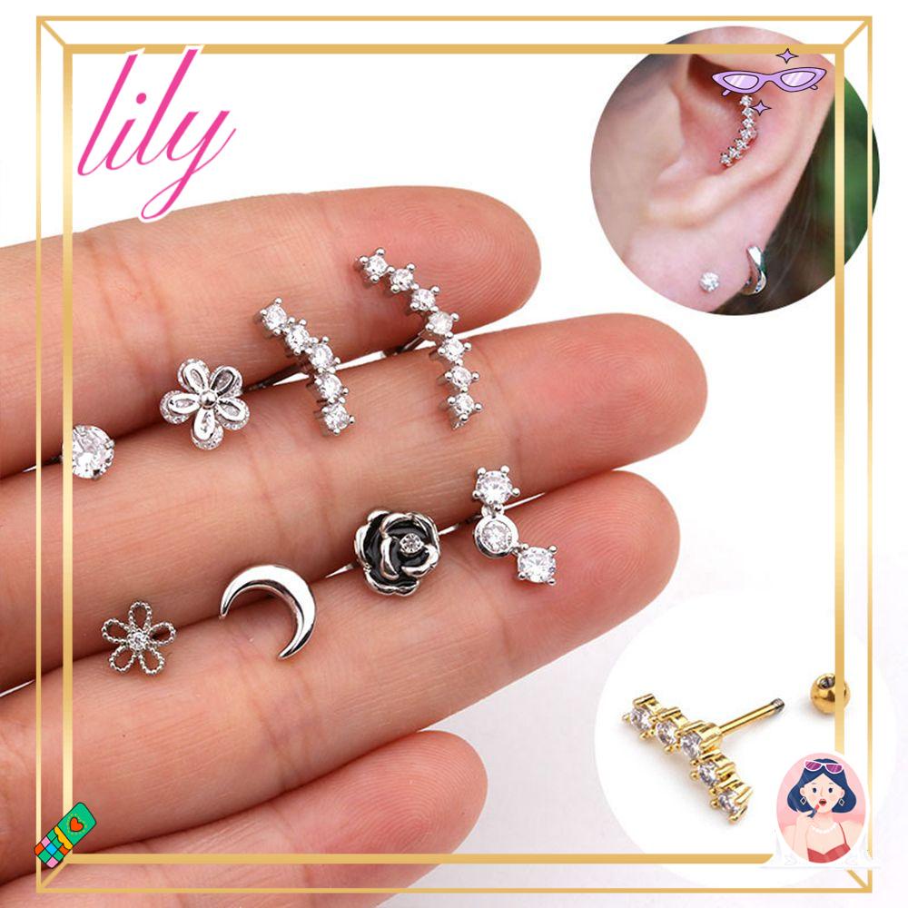 Lily 1PC Anting Tindik Charm Silver/Gold Cz Zircon Helix Tragus Studs