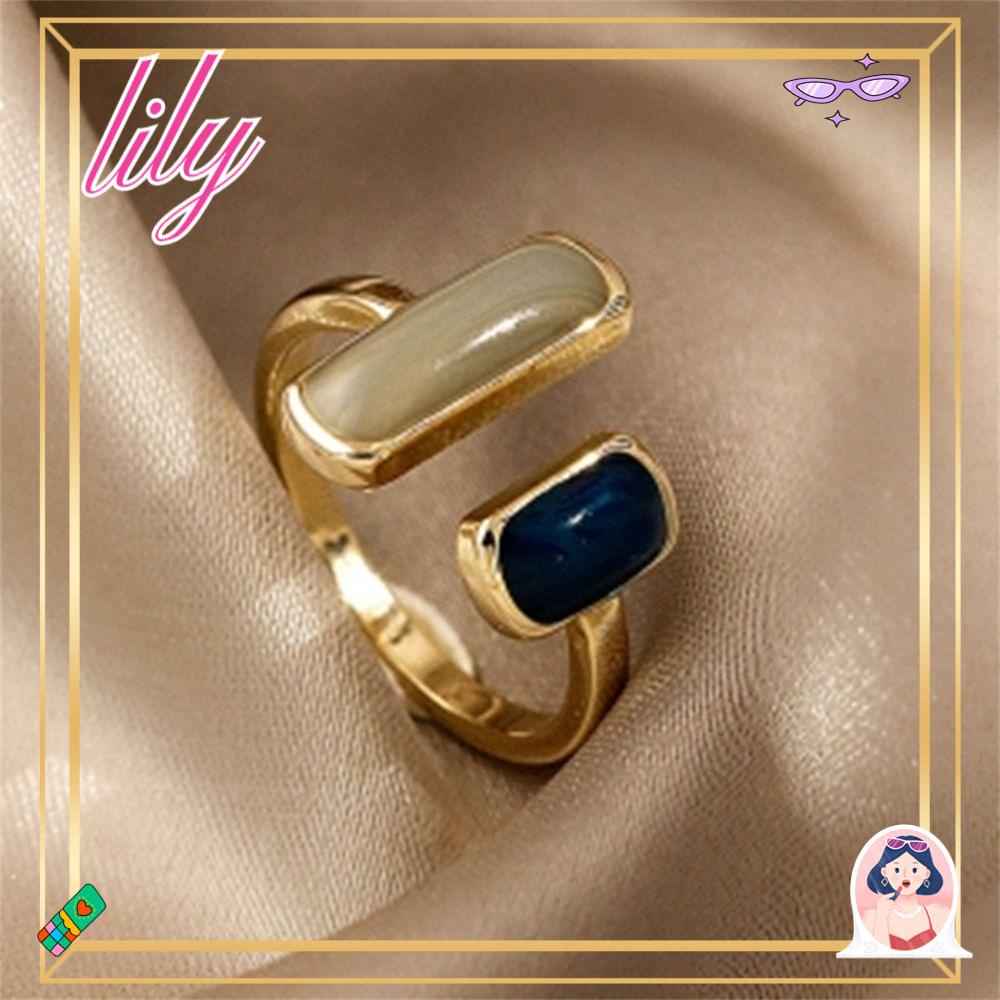 Lily Cincin Terbuka Hadiah Perhiasan Fashion Drop Glaze Vintage Open Adjustable