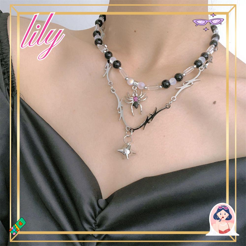 Lily Spider Pendant Charm Wanita Goth Vintage Manik Bulat Klavikula Kalung