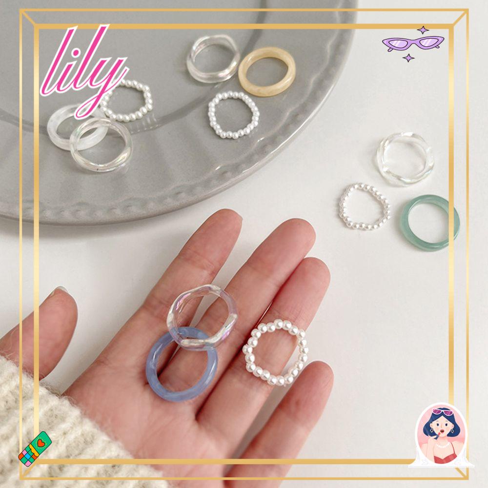 Lily 3pcs/set Aksesoris Cincin Untuk Wanita Gadis Pernikahan Resin Perhiasan Jari Cincin