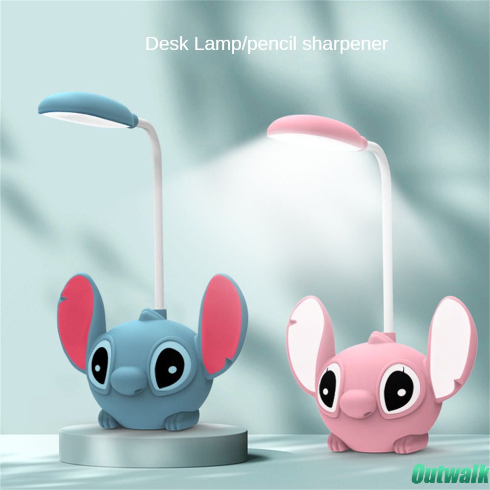 Disney Disney Stitch Lampu Meja Pelindung Mata Lampu Malam Led Pengisian Daya Usb Pencahayaan Lipat dengan Rautan Pensil Lampu Meja Tidur Hadiah Anak-anak