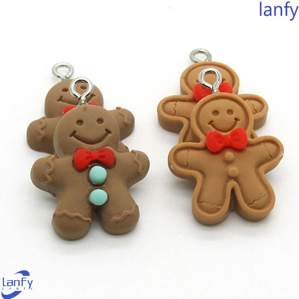 Lanfy 10 Pcs Gingerbread Man Liontin Tas Sekolah Gadis Dekorasi Kawaii Perhiasan Liontin Resin Kunci Gantungan Aksesoris Natal Perlengkapan Natal DIY Perhiasan