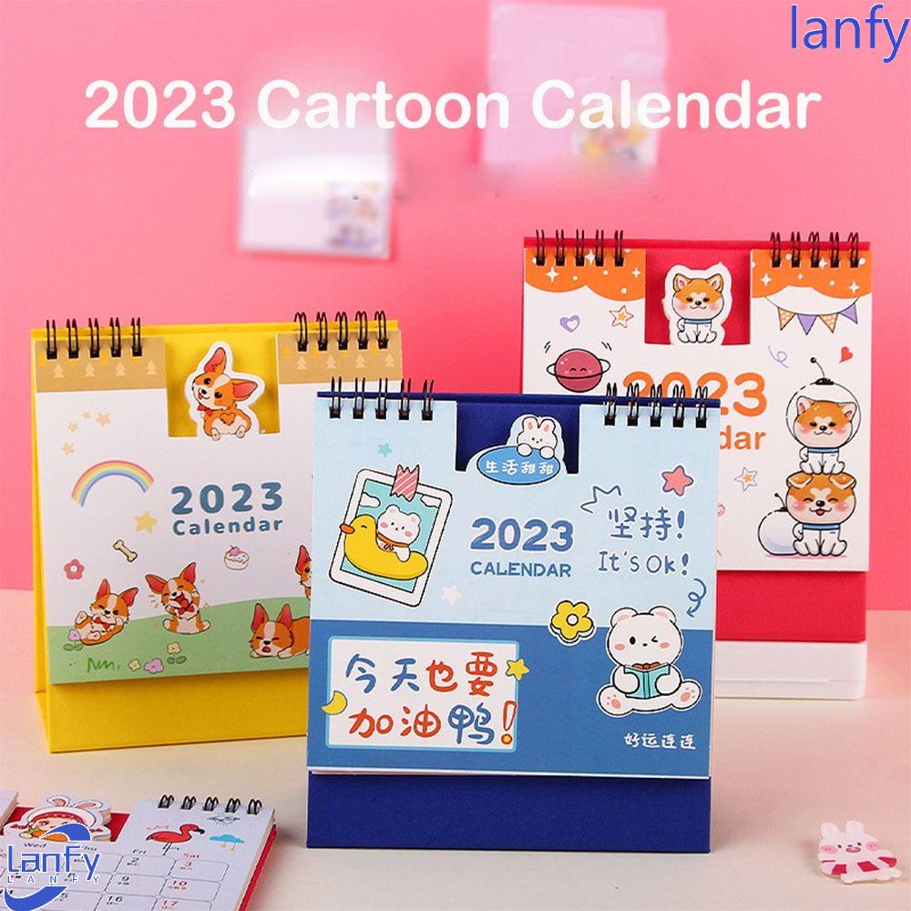 Lanfy 2023kalender Kreatif Kawaii Bulanan Sekolah Kantor Perlengkapan Dekorasi Desktop Cekung Cembung Lilit Kalender