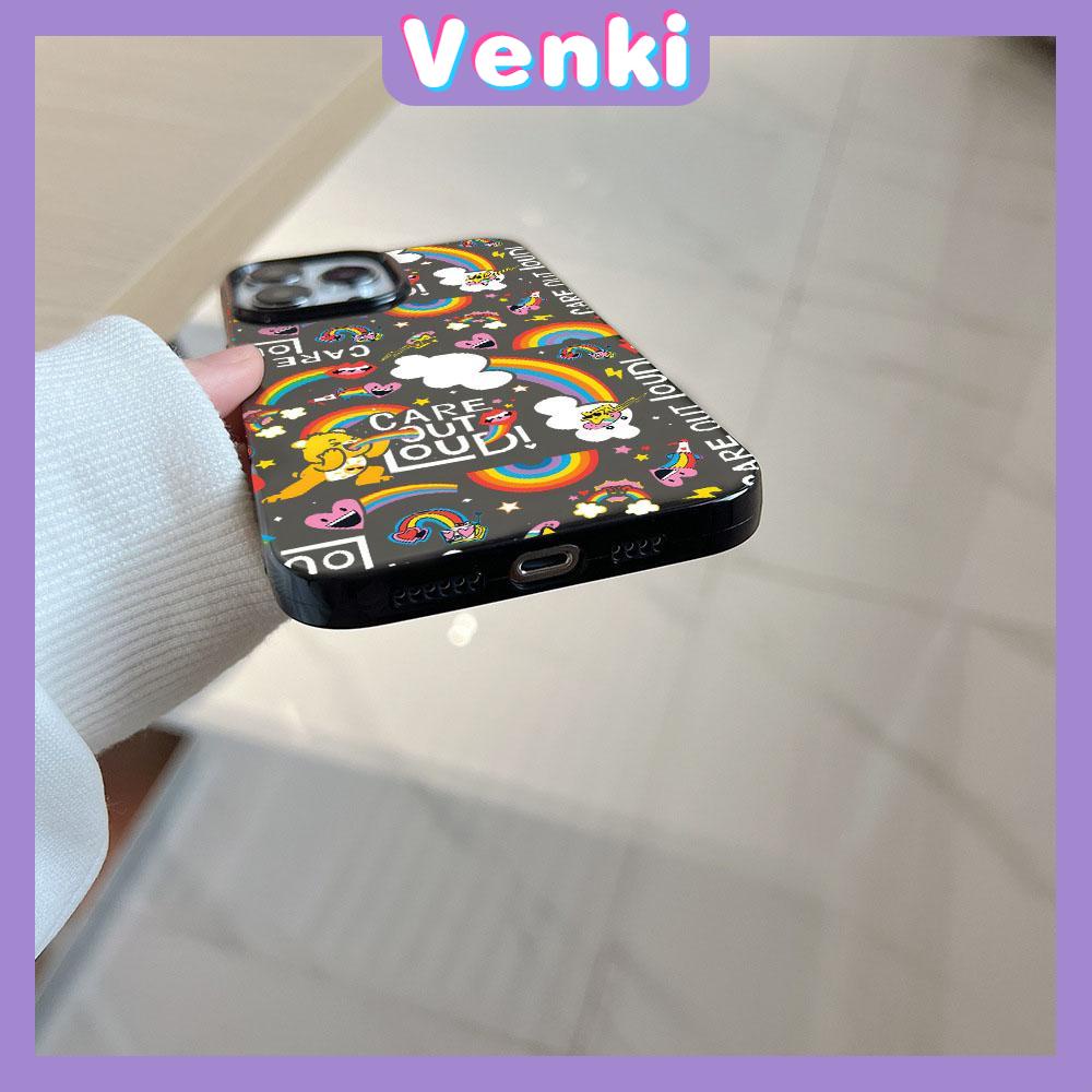 VENKI - For iPhone 14 Pro Max Glossy TPU Phone Case Soft Shell Candy Case Black Bear Rainbow Back Camera Protection Shockproof Compatible with iPhone 14 13 12 Pro Max 11 XR XS 7 8