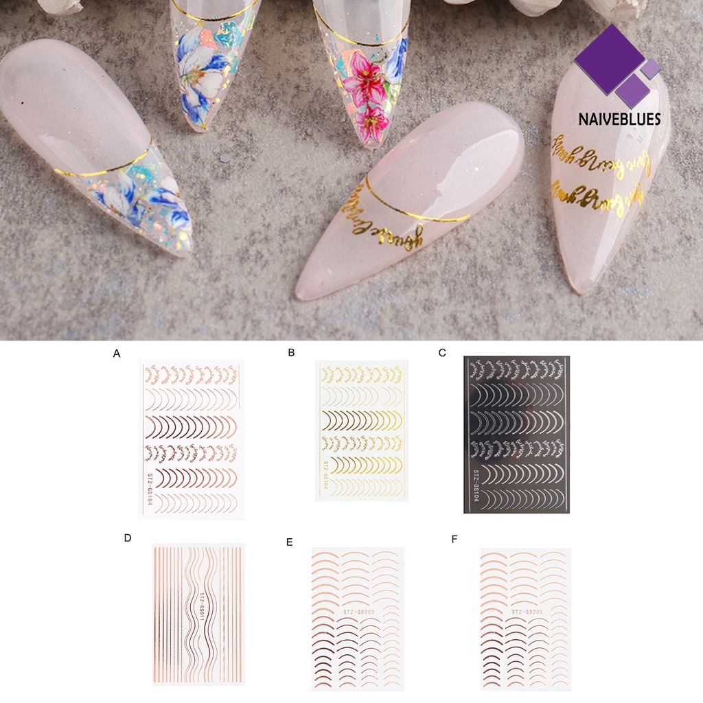 [naiveblues] Strip Kuku Bentuk Setengah Bulan Efek 3D Ultra Rose Gold Striping Desain Manicure