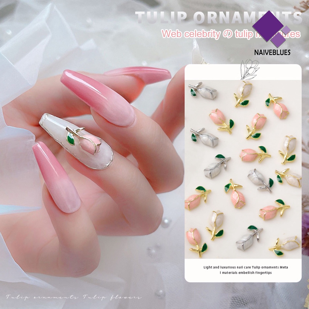 [naiveblues] 10pcs Nail Art Tulip High Gloss Tiga Dimensi Removable DIY Alloy Glitter Tulip