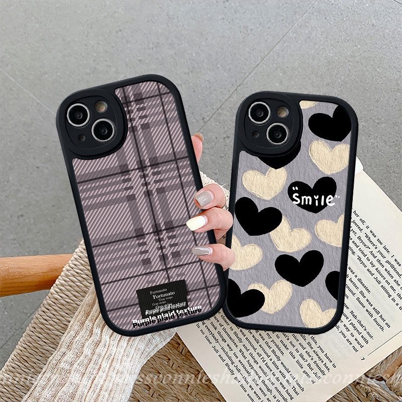 Mewah Simple Beruntung Smile Love Hati Kotak-Kotak Csae Infinix Smart5 6 Hot10 9 10T 10s 11s 11 Main Hot10 Lite Note8 Shockproof Silikon Lembut Penutup Belakang Tpu