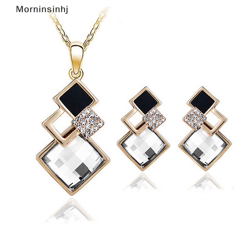 Mornin Fashion Kristal Liontin Kalung Anting Set Untuk Wanita Set Perhiasan Pengantin Pernikahan Anting Kalung Set Hadiah id