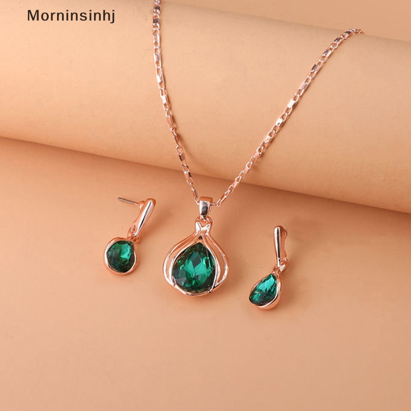 Mornin Fashion Eropa Dan Amerika Biru Zhihai Kreatif Geometris Pernikahan Anting Kalung Set Wanita Tetesan Air Set Perhiasan Hadiah id