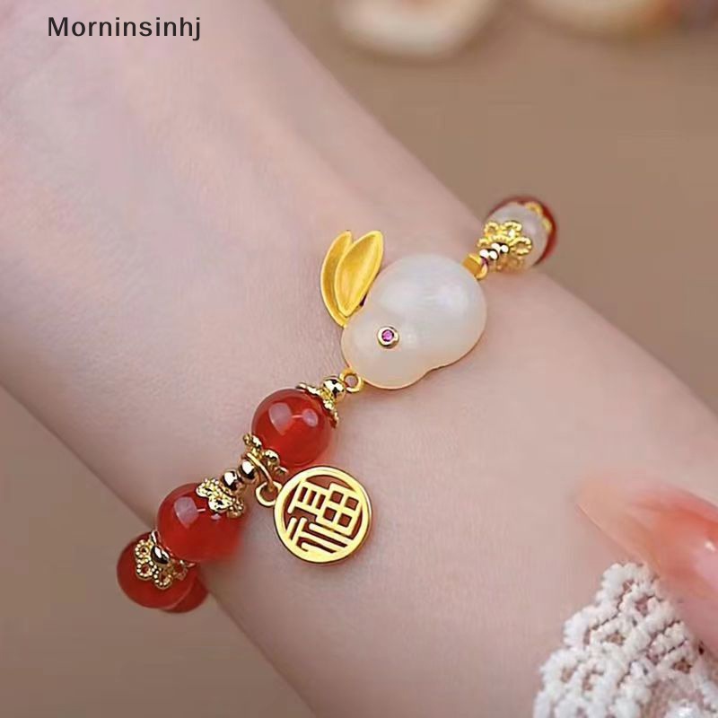 Mornin Beruntung Merah Manik-Manik Vintage Kelinci Gelang Untuk Wanita Indah Opal Liontin Gelang Gadis Fashion Perhiasan Hadiah id