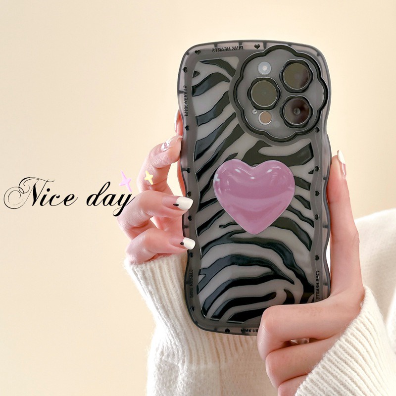 【Flower Camera】Zebra Pattern Pink Love Soft TPU Case HP iP iPhone 11 12 13 14 Pro Max 7 8 + Plus SE 2020 X XS XR Max Black Clear FTD Casing Apple