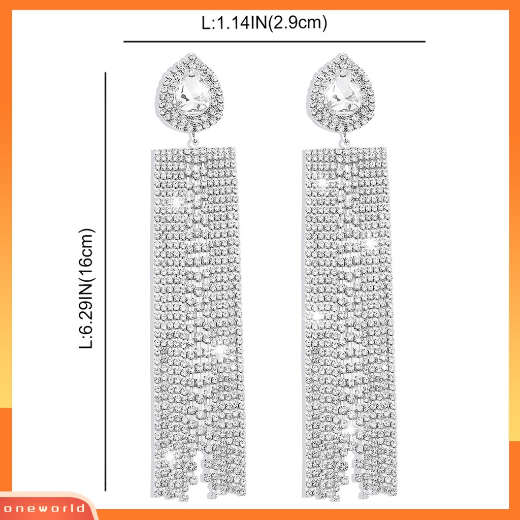 [EONE] 1pasang Drop Anting Berlebihan Oversize Geometris Temperamen Hias Berdandan Elegan Tetesan Air Panjang Rumbai Kristal Imitasi Anting Perhiasan Fashion