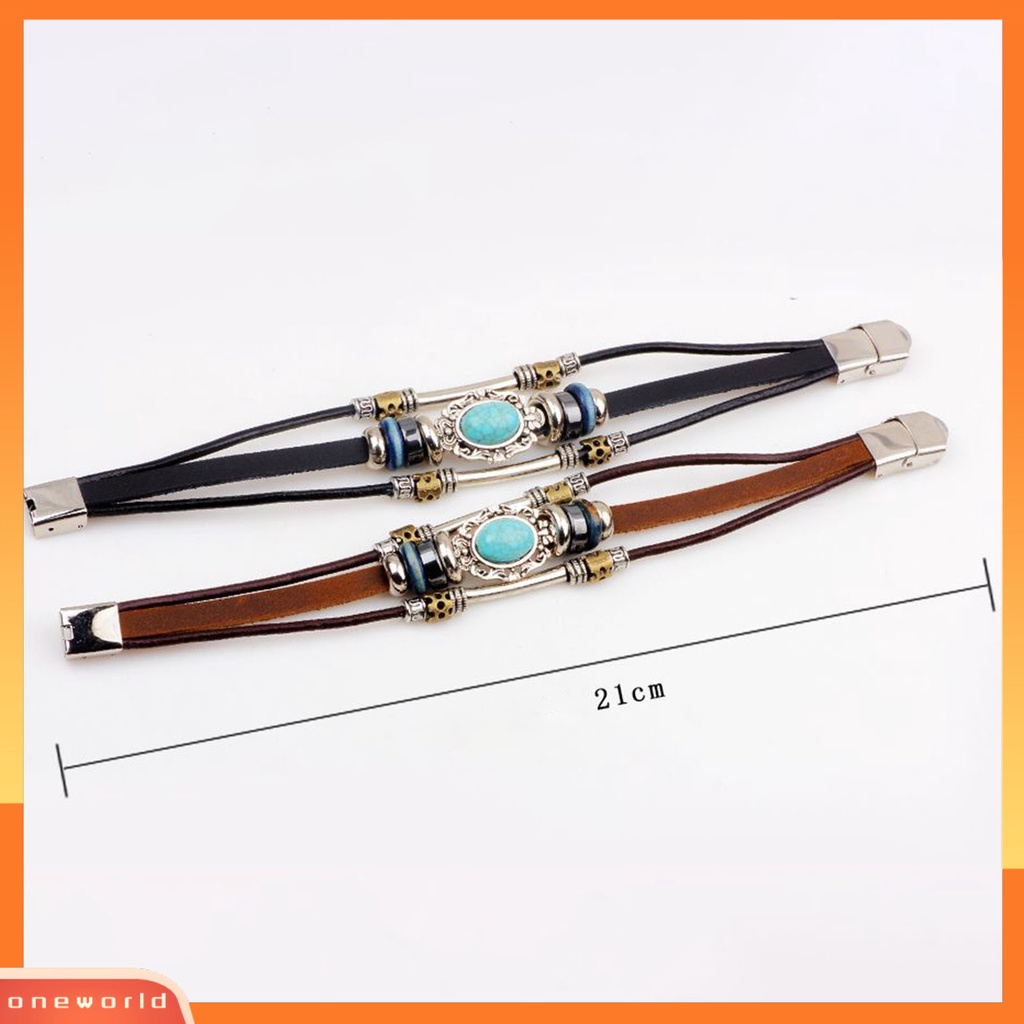 [EONE] Gelang Unisex Manik-Manik Perhiasan Imitasi Turquoise Gelang Rantai Tali Vintage Untuk Pakaian Sehari-Hari