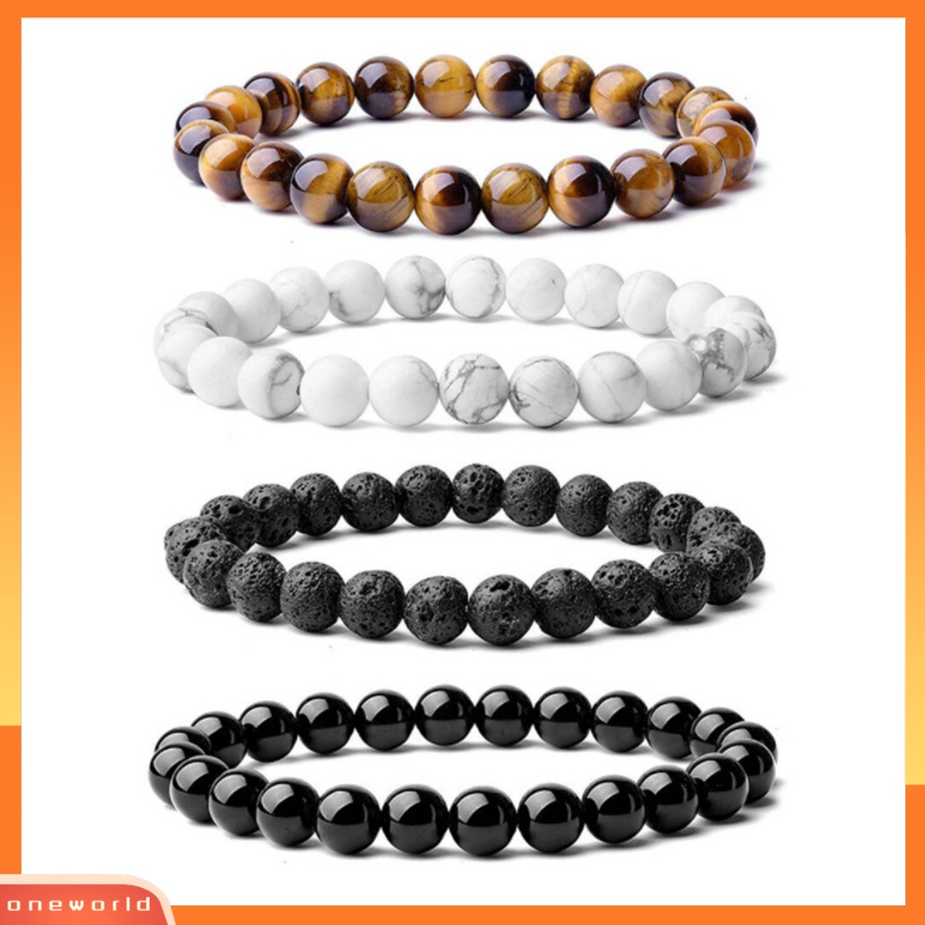 [EONE] 4pcs/set Gelang Pasangan Aneka 8mm Manik-Manik Bulat Batu Alam Elastis Penghilang Stress Pria Wanita Tiger Eye Bracelet Fashion Perhiasan