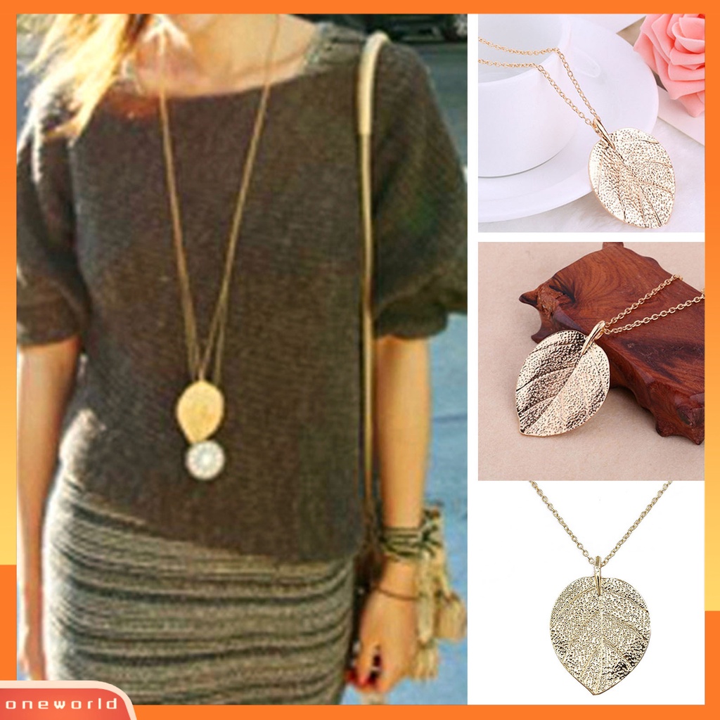 [EONE] Sweater Rantai Elegan Pesona Daun Anggun Tekstur Bening Menghias Colorfast Tanaman Hidup Sweater Kalung Masa Kini