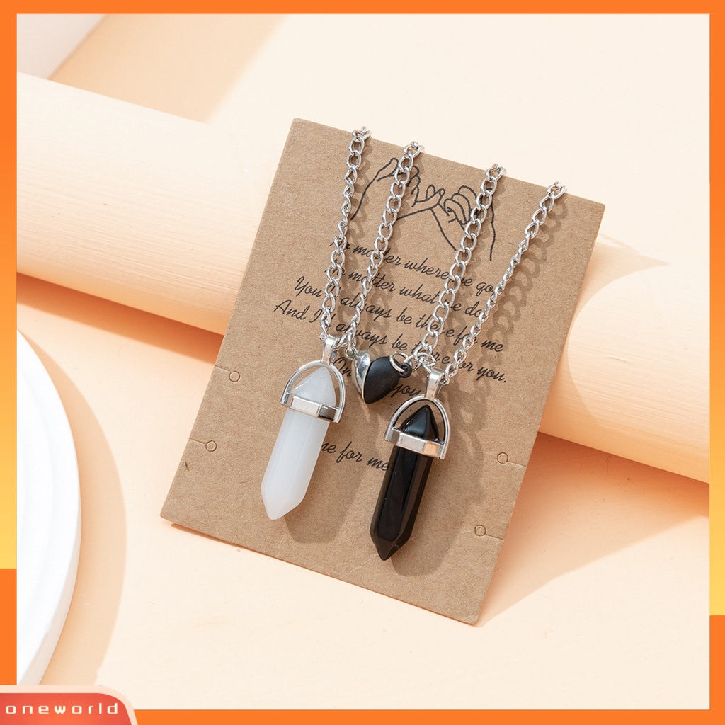 [EONE] 2 Pcs Adjustable Ekstensi Rantai Faux Kristal Pasangan Kalung ic Hati Hexagonal Batu Liontin Kalung Perhiasan Aksesoris
