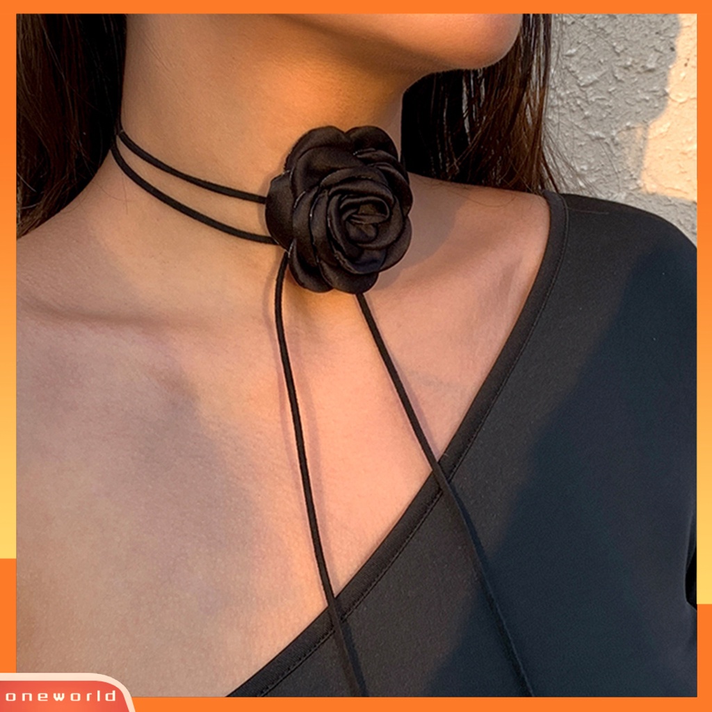 [EONE] Bunga Kalung Rumbai Panjang Warna Solid Kain Lembut Mawar Choker Gaun Elegan Gaun-Up Indah Leher Memakai Kerah Aksesoris Pakaian Wanita Hadiah