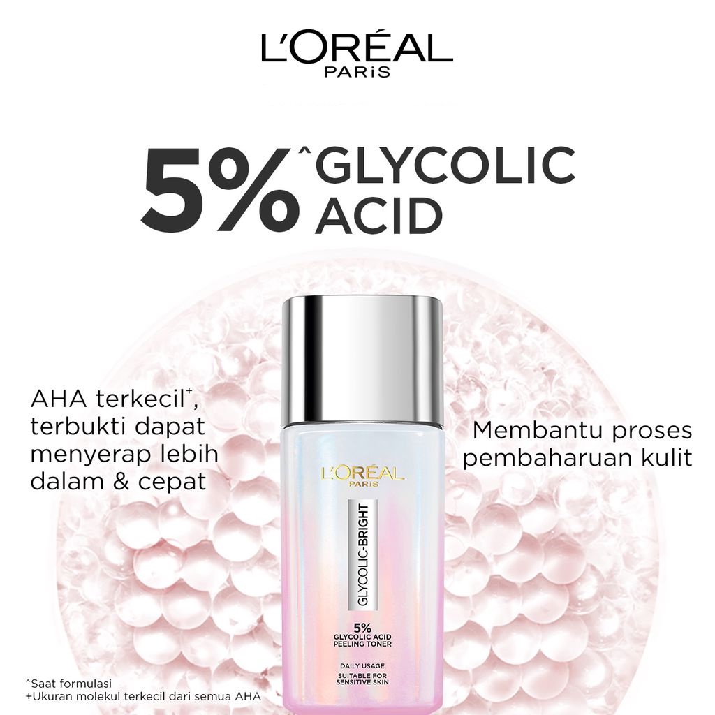 ★ BB ★ L’Oréal Paris Glycolic Bright Peeling Toner - 65ml | Untuk Kulit Tampak Halus Bercahaya | Loreal