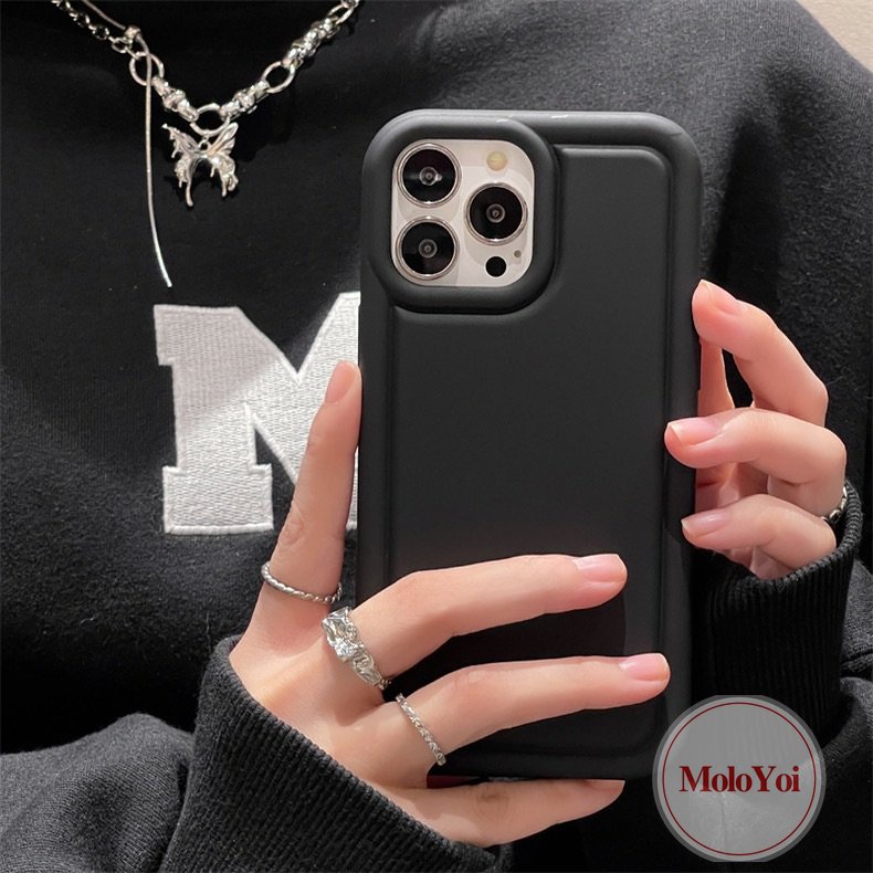 IPHONE Casing Simple Mewah Kompatibel Untuk Iphone11 14 13 12 Pro MAX 7Plus 8Plus XR 6.6s 7 8 Plus X XS MAX SE 2020 Menebal Airbag Shockproof Matte Polos Silikon Cair Soft Cover