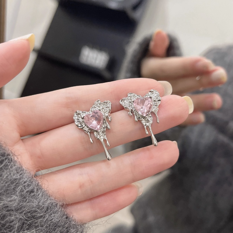 Anting Giwang Telinga Warna Pink Hati Cinta Tidak Teratur Untuk Gadis Manis Keren