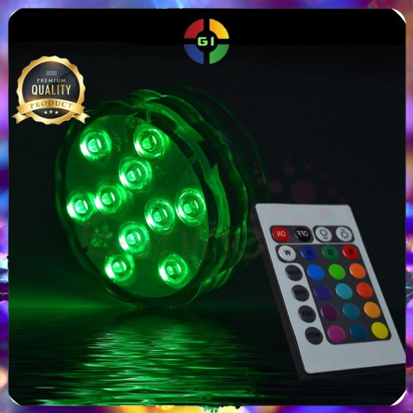 Lampu Hias RGB Bawah Air Submersible Waterproof 10 LED with Remote White