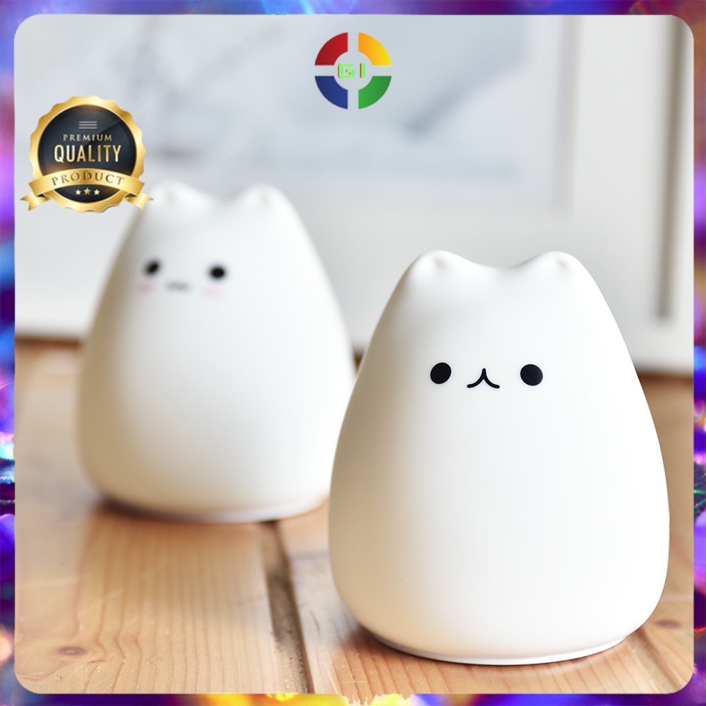 Lampu Tidur LED Model Cute Cat RGB 5 Color 0.3W 4.5V White