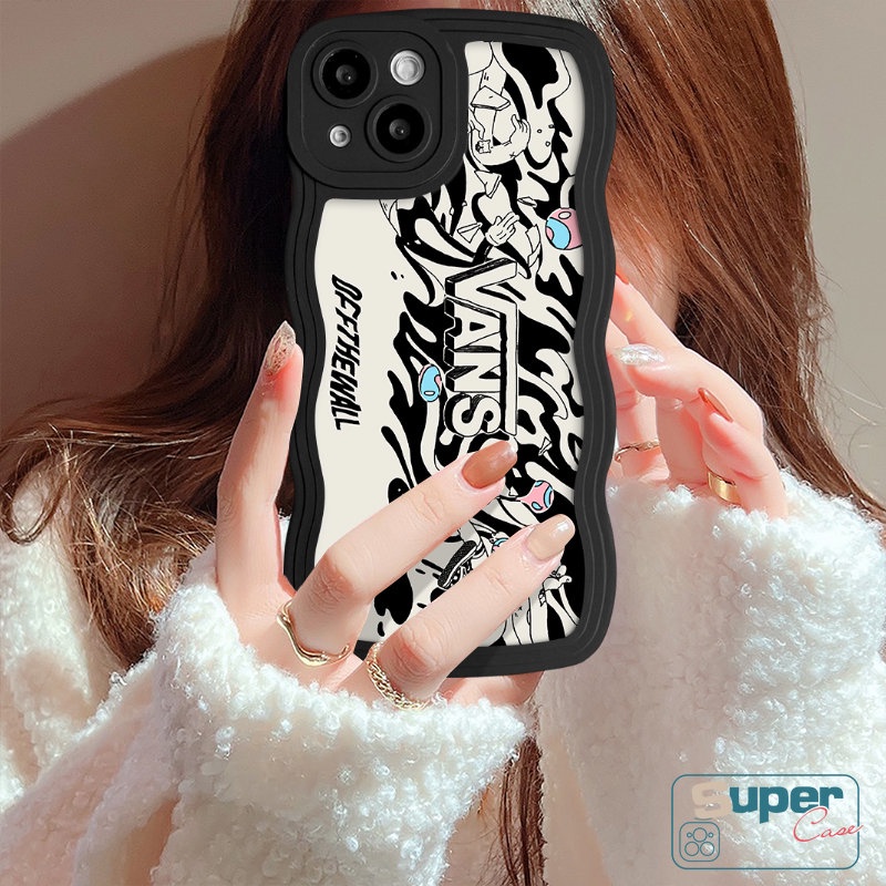 Casing Ponsel Kartun Kompatibel Untuk IPhone 7Plus 11 13 XR 14 12 Pro Max 6s 7 6 8 14 Plus X XS Max SE 2020 Fashion Tide Brand Label Doodle Lembut Bergelombang Penutup Tepi