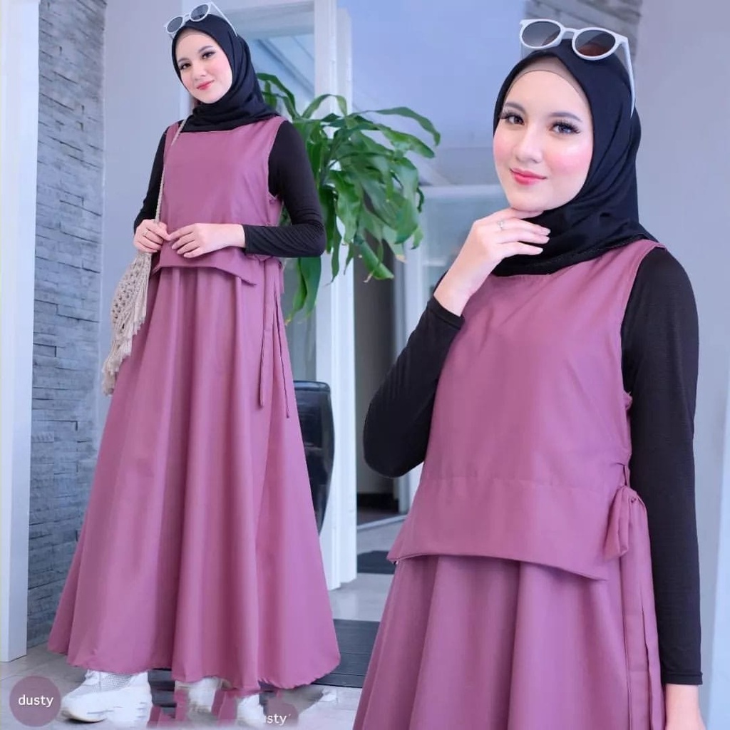 GAMIS STORE | Sienna Set Wanita Remaja Muslim OOTD Casual Daily Lebaran Premium l Setelan Rok Polos Basic 2in1