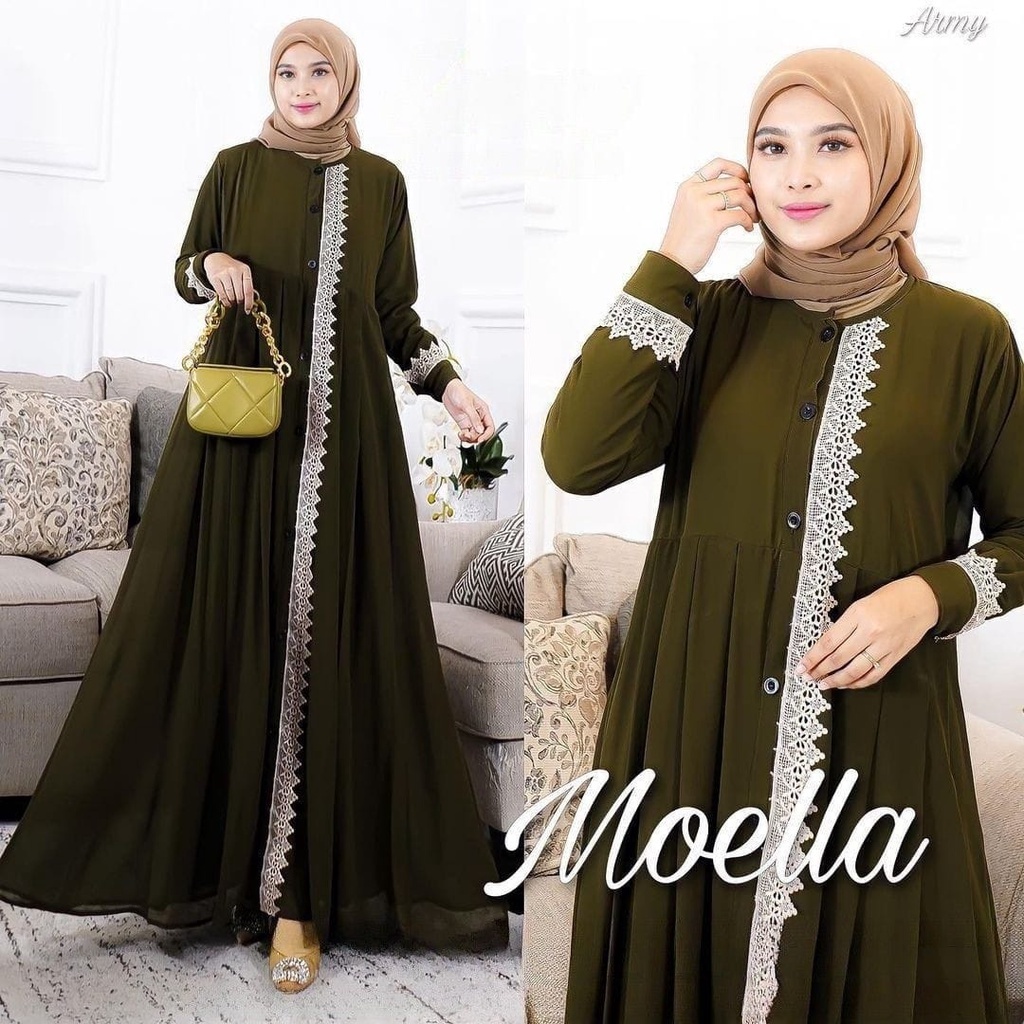 GAMIS STORE - Moela Maxy Gamis Muslim Maxi Matt Ceruty Babydoll Fit To XL Besar l Dress Gaun Pesta Kondangan Premium