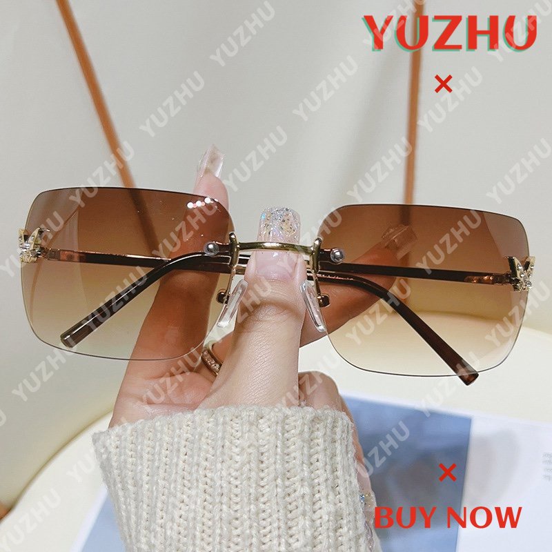 (YUZHU) Kupu-kupu Berlian Tanpa Bingkai Y2K Kacamata Hitam Untuk Wanita Mode Barat Vintage Square Colorful Sunglasses