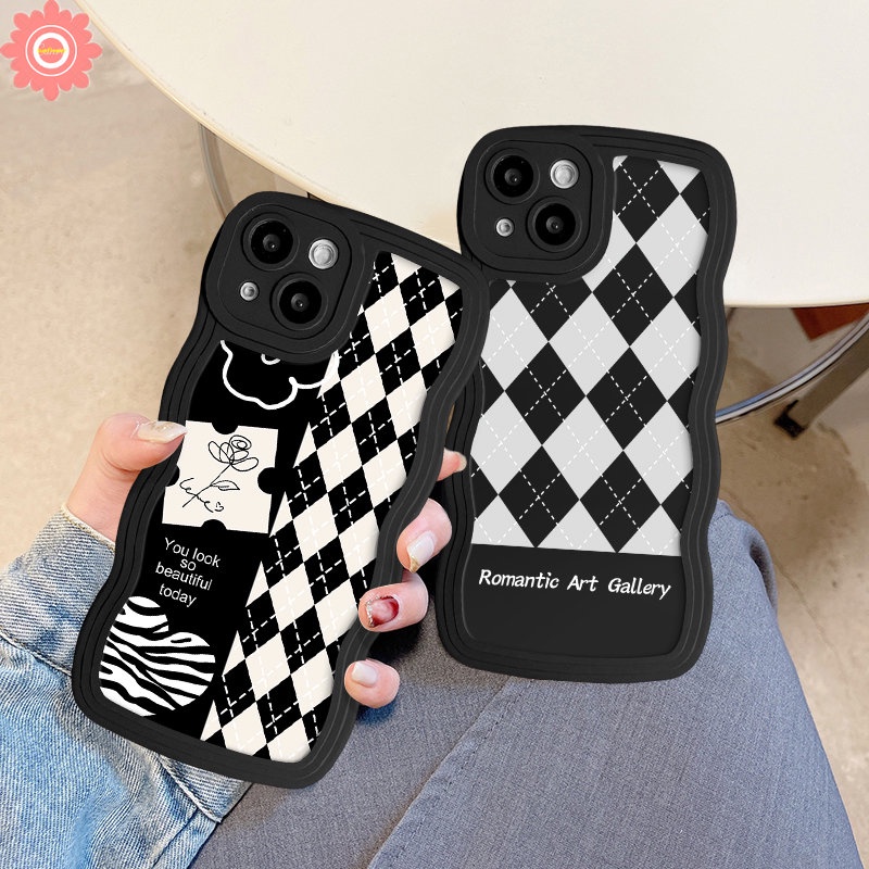 Case Untuk Realme C53 C55 C12 C33 C25Y C11 C25s C21Y C35 C25 C15 10 9i 7 5 6i 8 5s 8i 5i 9 Pro+7i C20A C3 C30 C20 C17 Romantic Art Gallery Checkerboard Bunga Lembut Bergelombang Penutup Tepi