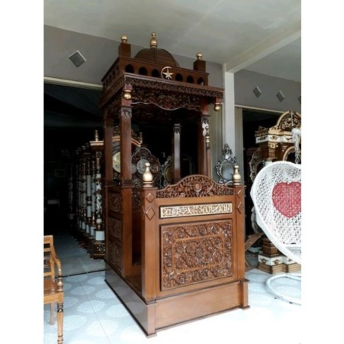 mimbar kubah masjid,mimbar kubah kayu jati mebel jepara mimbar castom kayu jati grade A 01-RMW