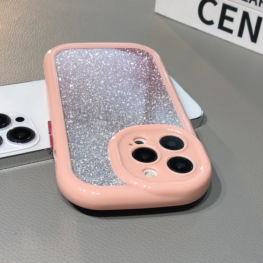 Casing Ponsel Bingkai Oval Glitter Ungu Muda Untuk iPhone 14 Pro 13 12 11 Pro Max Warna Permen Shockproof Bumper Penutup Belakang