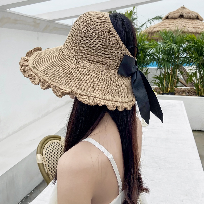 Tepi Gelombang Kosong Atas Perempuan Musim Panas Kerai Topi Lipat Besar brim straw hat