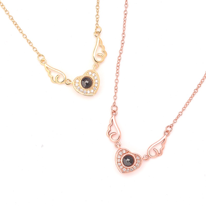 Goldkingdom Aksesoris Perhiasan Fashion Ready Stock Pasangan Kalung Hati Malaikat100Bahasa I Love You Pendant Clavicle Chain