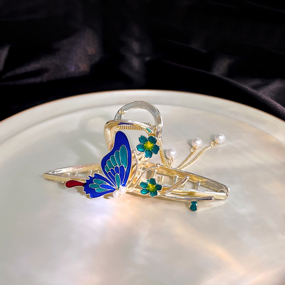 Fashion Enamel Kupu-Kupu Jepit Rambut Wanita Hair Claw Elegan Besar Logam Kepiting Hiu Klip Aksesoris Rambut Perempuan