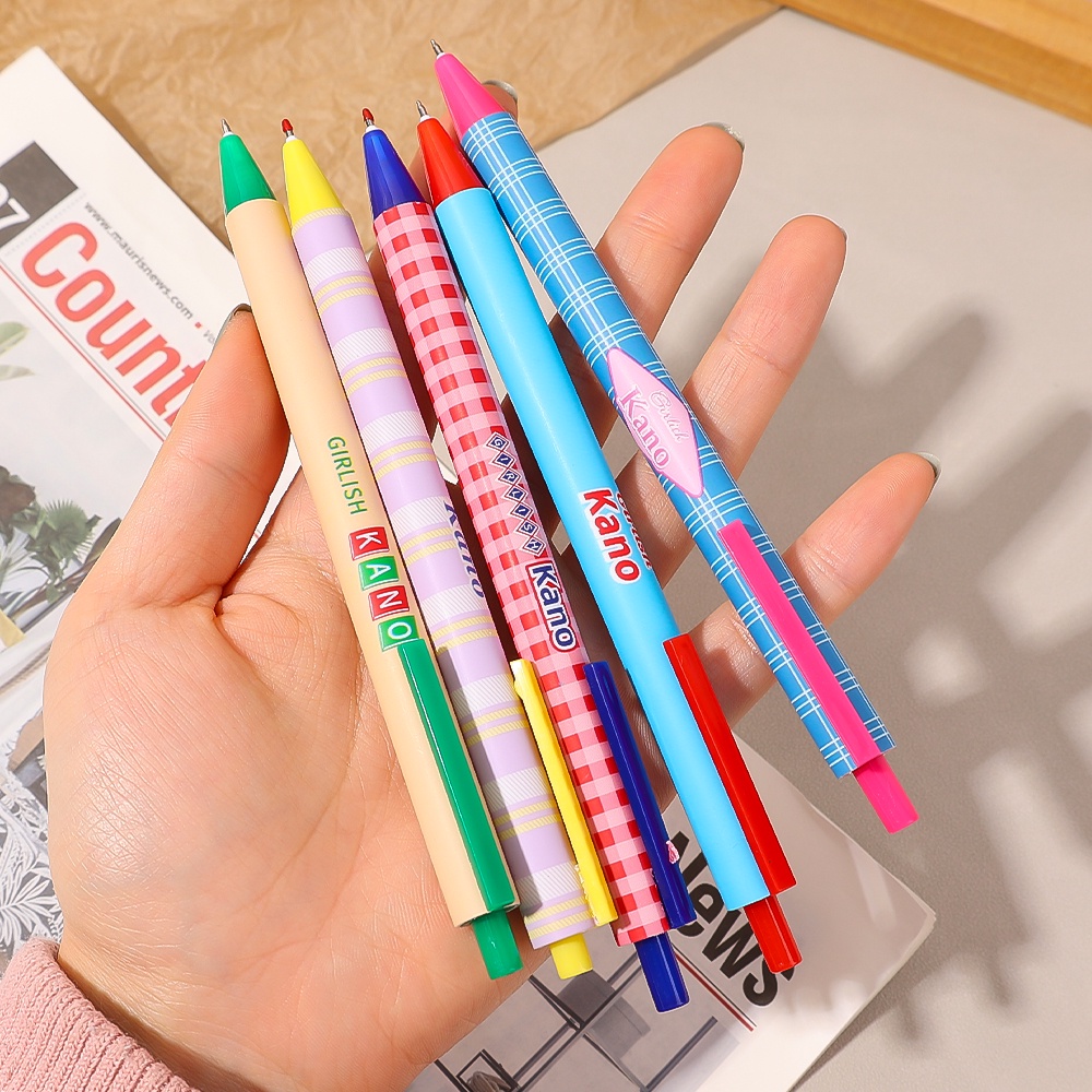 Versi Korea Ins Style Retro Patchwork Warna Push Type Neutral Pen/Anak Kawaii Belajar Menulis Ballpoint Pensil Alat Tulis