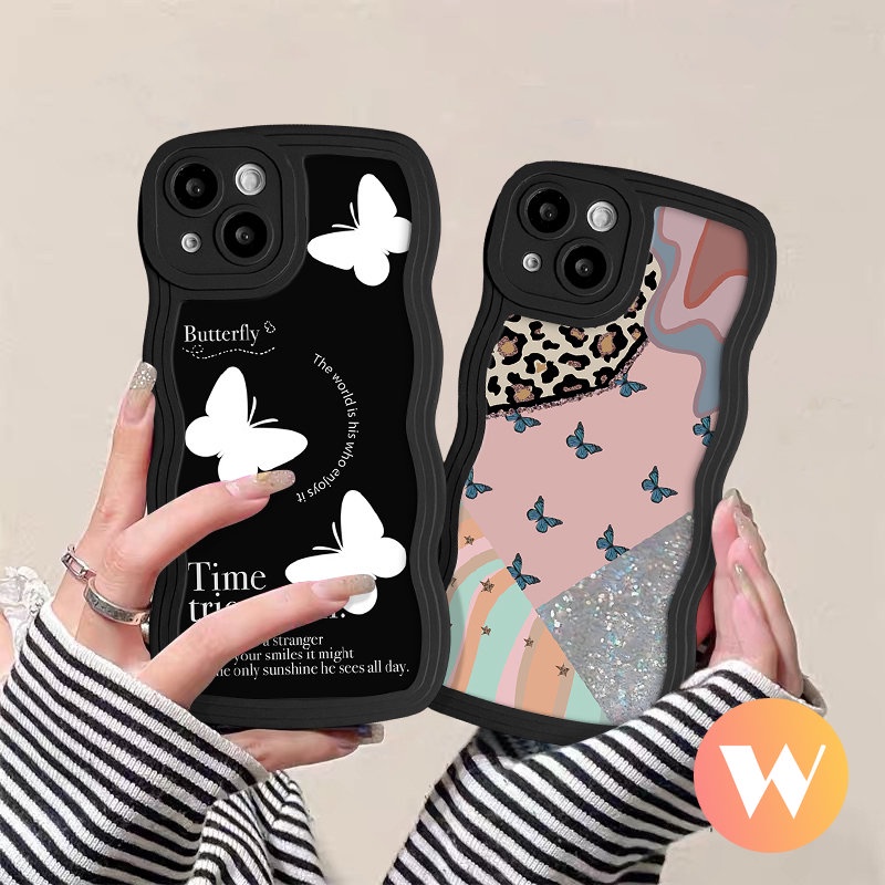 Casing TPU Lembut Tepi Bergelombang Untuk Redmi Note11 8 11s 9s Pro Max10 9 10s Redmi A1 10C 9C NFC 9T A1+9A 12C 10 9 10A Mi 11T Pro POCO M3 NFC Pro X3 Fashion Retro Fantasy Case Kupu-Kupu