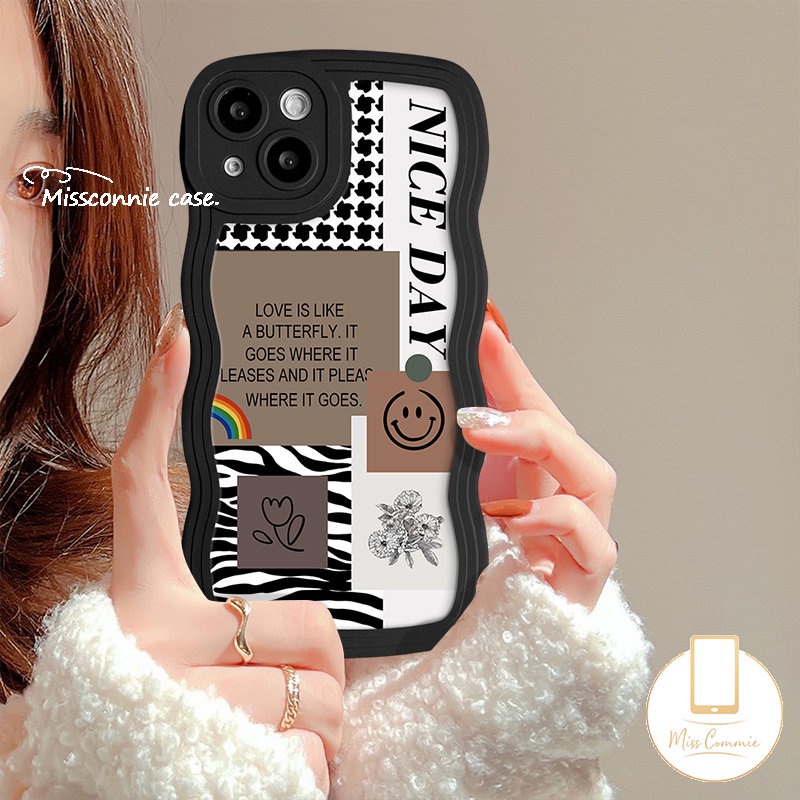 Houndstooth Leopard Splicing Pattern Case Kompatibel Untuk IPhone 7Plus 11 14 12 13 Pro Max XR 7 6 8 6s 14 Plus 8Plus X XS Max SE 2020 Diamond Flower Wavy Edge Smiley Soft Tpu Cover